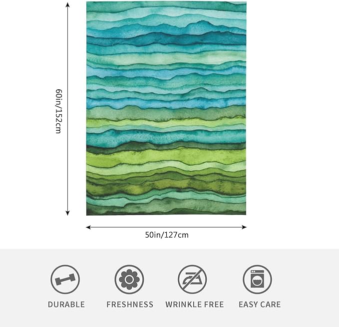 HGOD DESIGNS Watercolor Stripped Waves Blanket for Women, Lightweight Soft Fleece Flannel Throw Blanket Blue and Green Sofa Couch Living Room 50x60 Inch