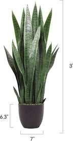 KOL 3FT Artificial Snake Plant, Fake Sansevieria Indoor Outdoor, 28 Thick PE Leaves Lifelike Faux Silk Plants, Home Decor Mother in Law Tongue 35in, Greenery for Office Decoration, Green