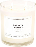 Calyan Wax Co. 2 Wick Candle, Rose + Peony Scented Candle, 37 Hour Burn Time, Aromatherapy Soy Candles, Non Toxic & Vegan Soy Wax, Glass Tumbler Scented Candles, 12.5oz