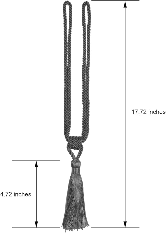 Fenghuangwu Curtain Tiebacks Tassel Tie-Backs, Rope Curtain tie Backs Handmade Curtain Holdbacks Made from Polyester (Charcoal, 4p)