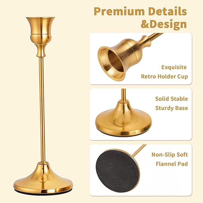 CHILL RECIPE Candlestick Holders Gold Taper Candle Holders, 3 PCS Candle Sticks Holders for Home Decor Table Centerpiece Wedding Housewarming Festival