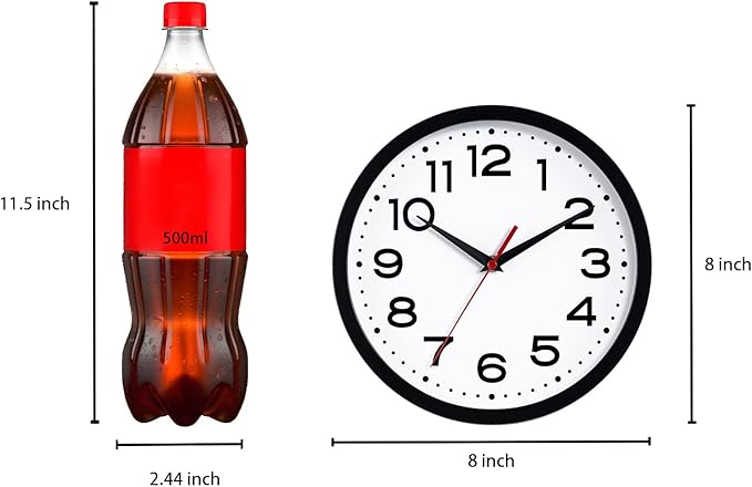 Wall Clock Silent Non-Ticking Modern Clock Battery Operated 8 Inch Small Classic Analog Decorative for Kitchen, Living Room, Office, Bedroom, Bathroom (Black)