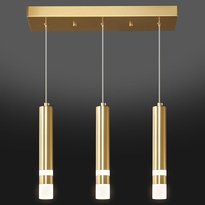 3-Light Dining Room Modern Pendant Light Kitchen Fixture Dimmable LED Gold Mini Pendant Lighting fo Kitchen Island Study Pendant Lights