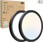 2PACK LED Flush Mount Ceiling Light Fixture, 3000K-4000K-6500K & 100W Equivalent Modern Kitchen Ceiling Lamp 15W 1500Lm 7.5 Inch Closet Round Surface for Bathroom Laundry Bedroom Hallway, Black