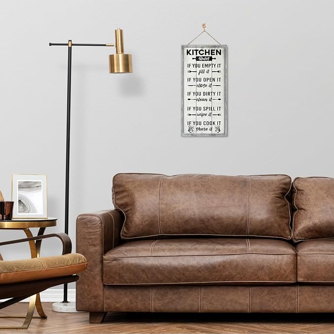 Hanging Kitchen Rules Wood Decor Sign, Rustic Kitchen Wooden Signs, Printed Wood Wall Art Sign, Kitchen Door Rules Rustic Sign, Hanging Wood Sign Kitchen Decor, Funny Farmhouse Kitchen Wall Décor J1