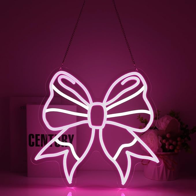 Bow Neon Sign Led Neon Lights Neon Signs for Wall Decor Light Up Sign for Birthday Party Club Gift