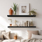 LaVie Home Floating Shelves, 24 Inch Wall Shelf Set of 2, Hanging Shelf with Invisible Brackets, Wall Decor for Bathroom, Bedroom, Living Room, Kitchen Storage, Classic Black