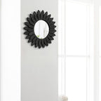 Honiway Black Wall Decor Wall Mirror 12 inch Boho Wall Decor Wood Decorative Mirror for Room Decor Home Decor for Bedroom Living Room Bathroom Kitchen Black