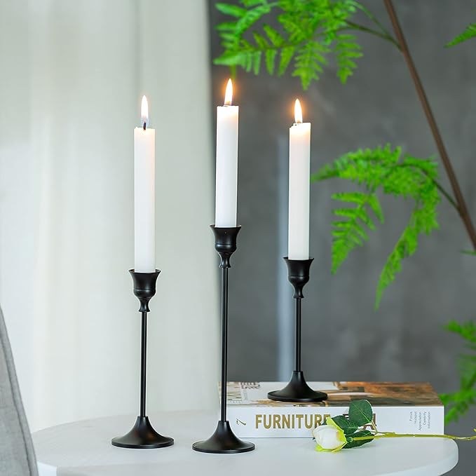 Romadedi Candlestick Holder Matte Black Candle Holder Set of 3 Decorative Candle Holder for Taper Candle for Fireplace Mantel Dinning Table Home Decorations Black 1 Set