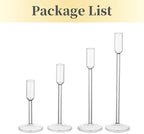 Hewory Glass Taper Candlestick Holders: Taper Candle Holders 4Pcs Glass Candle Stick Candle Holder, Clear Tall Candle Holders for Dinner Table Centerpiece Wedding Christmas Holiday Party Decorations