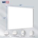 WEER White Bathroom Mirror 48X32 Inch, Rounded Rectangle White Metal Frame Mirror, Matte White Bathroom Vanity Mirror with Tempered Glass, Anti-Rust, Hangs Horizontally or Vertically