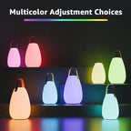 uuffoo 2 Pack Outdoor Table Lamp - Dimmable Rechargeable Night Lights w/ Remote and 7 RGB Colors, IP44 Water-Resistant Portable Hanging Lantern for Patio, Bedroom, Garden, Emergency (Leather Handle)