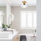 Industrial Semi Flush Mount Ceiling Light Brushed Gold, 800 Lumen LED Bulb Included, Clear Glass Shade Ceiling Light Fixture, Light Fixture for Hallway Bathroom Bedroom, Vintage Hanging Light Fixtures