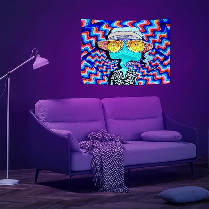 ADDWel Blacklight Frog Tapestry, Hippie Alien Tapestry Glow In The Dark, UV Reactive Black Light Upright Posters Wall Hanging for Bedroom Dorm Living Room Backdrop Decor