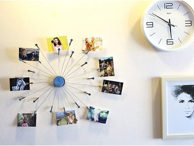 Mollytek Hanging Photo Display Wall Décor Magnetic Collage Board Clip Photo Holder Wall Picture Holder with 24 Clips for Hanging Prints, Instax, Polaroid, Holiday Cards, Artwork(Wall-Mounted)