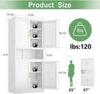 Tall Pantry Cabinet 67" H Metal Cabinet with 4 Doors, Bathroom Cabinets, 3 Adjustable Shelves for Kitchen, Home Office, Living Room, Dinning Room