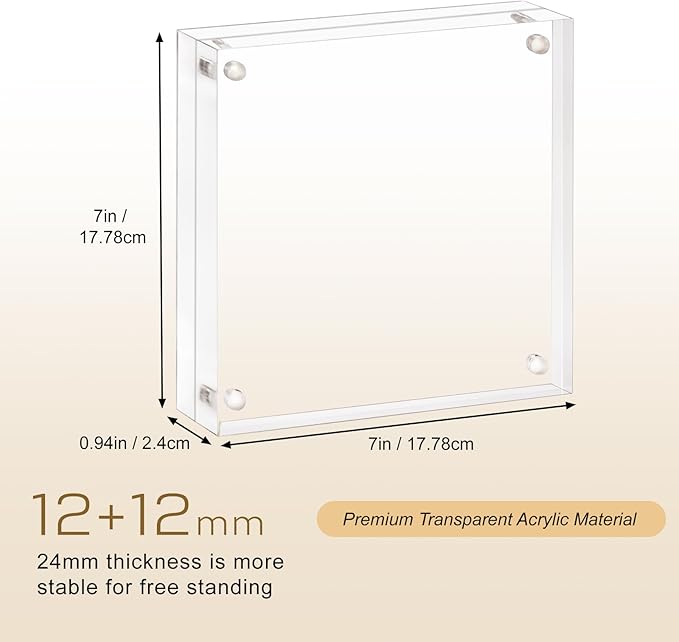 7x7 Acrylic Picture Frame 5 Pack,Clear Double Sided Frameless Photo Frame with Magnetic, Free Standing Desktop Acrylic Frame Display, Lucite Frame with Gift Box Package