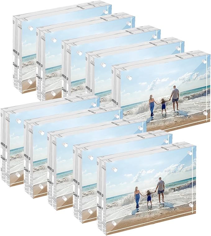 10 Pack Mini Acrylic Picture Frames 2.5 x 3.5 Inch Clear Acrylic Business Card Frame Double Sided Magnetic Photo Block Frames Wallet Size Desktop Display Stand for Office Home