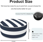 Inflatable Ottoman Stool D21 xH9 for Outdoor/Indoor Use, Water Repellent Patio Foot Rest Stool with Portable Handle,Round Pouf Ottoman Suitable for Garden,Deck and Camping - Cabana Navy