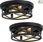Flush Mount Ceiling Light Fixture,Black 2-Light Hallway Light Fixtures Ceiling,Light Fixtures Ceiling Mount for Farmhouse,Kitchen,Hall (2 Pack)