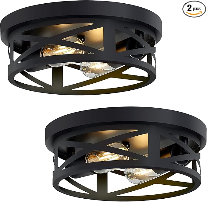 Flush Mount Ceiling Light Fixture,Black 2-Light Hallway Light Fixtures Ceiling,Light Fixtures Ceiling Mount for Farmhouse,Kitchen,Hall (2 Pack)