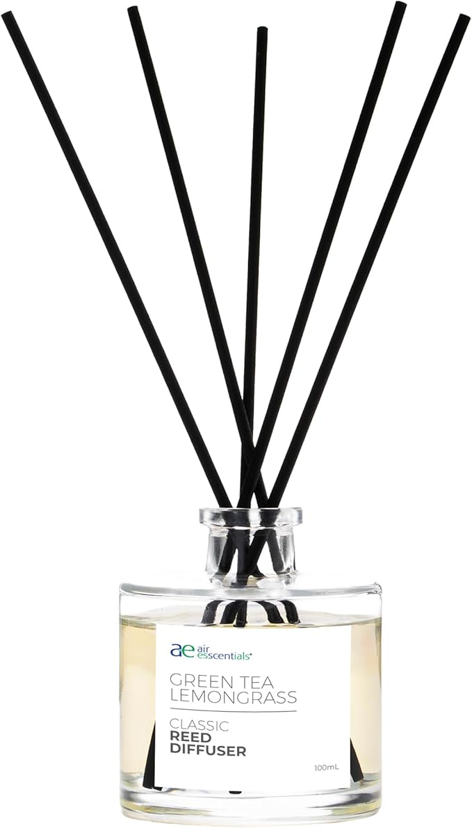 Classic Green Tea Lemongrass Reed Diffuser Set - Decorative Fragrance Diffuser & Oil for Bathroom & Home | Long-Lasting Aroma | Natural Scent Sticks | Essential Oils, Botanicals| 100mL