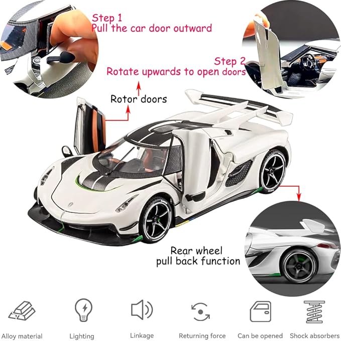 Toy Cars Model Koenigsegg Jesko 1/24 White Alloy Collectibles Die-cast Vehicles with Sound and Light