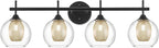 Bathroom Light Fixtures, 4-Light Black and Gold Vanity Lights Over Mirror, 30inch Farmhouse Wall Sconce Lighting with Clear Glass and Honeycomb Metal Shade, AD-22001-4W-BK