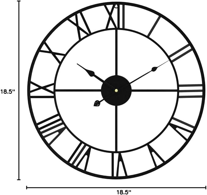 1st owned Large Wall Clock Silent Non-Ticking Roman Numerals Vintage Battery Operated (24 inch,18inch,16inch) Farmhouse Wall Clock for Living Room, Bedroom, Kitchen, Cafe Decor-Black 47CM