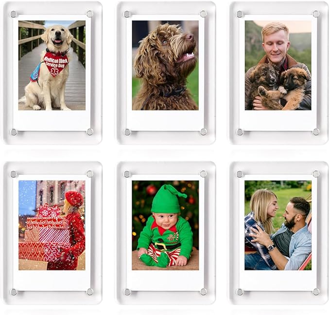 Magnetic Refrigerator Mini Picture Frames, 2.36x3.54 Acrylic Magnetic Clear Photo Frames, 2x3 Mini Film Picture Compatible with Instax/Polaroid Camera for Fridge/Locker/Wall, 6 Pack