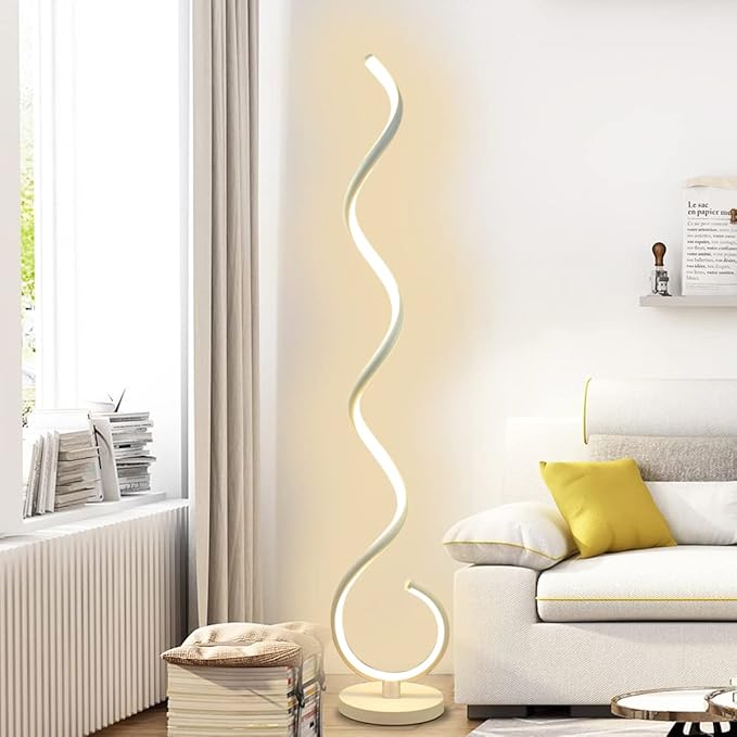 Spiral LED Floor Lamp, 40W Dimmable Floor Lamps for Living Room with Remote Control, Stepless Adjustable Colors & Brightness Standing Lamp Reading Corner Floor Lamp for Bedroom, Office -White