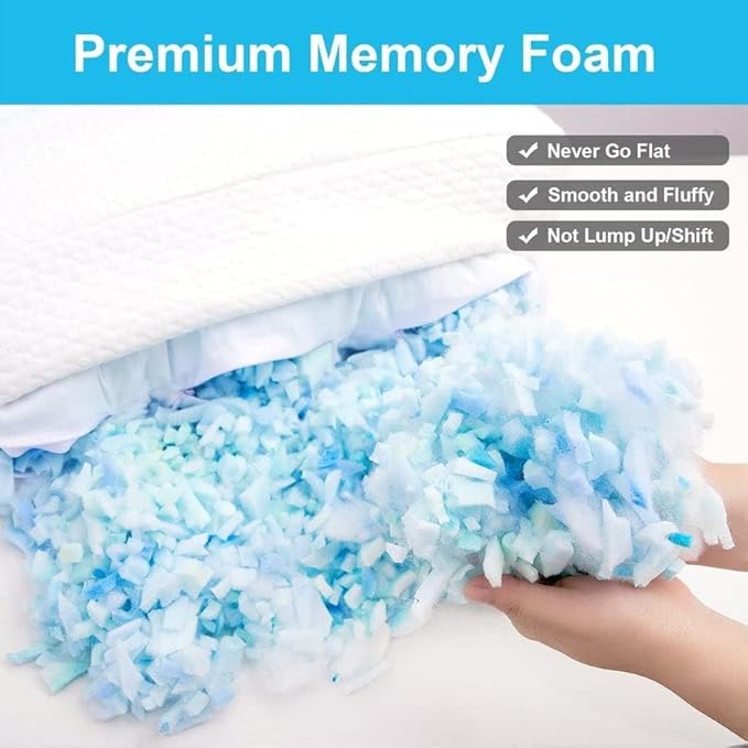 Side Sleeper Pillow Anti Wrinkle Aging Pillow Gel Shredded Memory Foam for Neck Pain Relief Pillow for Sleeping Side Back Stomach Sleeper Pillows (Regular White Style)