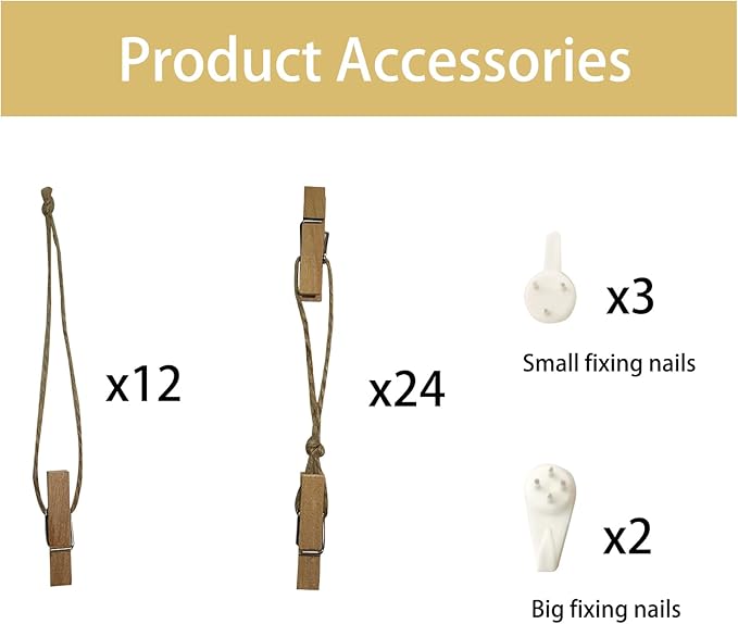 Art Display for Kids Artwork,Hanging Photo Display with 36 Clips, Boho Wooden Beads Kids Art Frame Display Holder for Classroom, Playroom, Bedroom Wall Decor