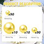 200PCS Yellow Faux Pearls Beads for Centerpiece Vases, Vase Filler Faux Pearls, No Holes Filler Beads for Party Anniversary Birthday Wedding Table Decor, 10/14/20/30mm