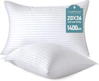 Oubonun King Size Pillows Set of 2 - Fluffy & Supportive Down Alternative Pillows with Zippered Cotton Cover - Breathable and Cool for All Sleeping Positions - Machine Washable - 20"x36"