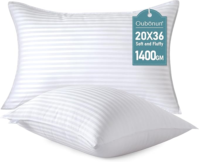 Oubonun King Size Pillows Set of 2 - Fluffy & Supportive Down Alternative Pillows with Zippered Cotton Cover - Breathable and Cool for All Sleeping Positions - Machine Washable - 20"x36"