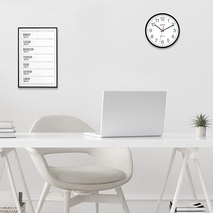 Sharp Wall Clock Silent Non Ticking 10 Inch Quality Quartz Battery Operated Round Easy to Read Home/Kitchen/Office/Classroom/School Clocks, Sweep Movement,Black