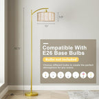 Oneach 62.5'' Arc Floor Lamp for Living Room, Rattan Boho Floor Lamp with Gold Metal Base, Double Shades, Farmhouse Rustic Modern Standing Lamp for Bedroom Office Corner