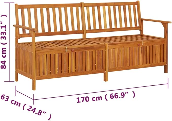 vidaXL Stable Solid Acacia Wood Storage Bench - Weather-Resistant Wooden Patio Furniture with Ample Storage Space & Comfortable Seating