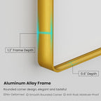 Gold Bathroom Mirror, 40x30 Inch Brushed Gold Metal Frame Mirror for Wall, Rounded Rectangle Bathroom Vanity Mirror, Tempered Glass, Anti-Rust, Horizontal/Vertical