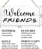 Welcome Friends Decor Sign, Hanging Wood Sign Home Decorative, Printed Wood Wall Art Sign, Friends Welcome Sign, Front Door Wall Decor, Welcome Friends Door Sign Porch Decor 12 * 6inch