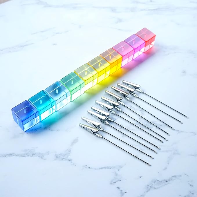 Desktop Picture Holders, 10 pcs Rainbow Colors Polaroid Photo Clip Stand for Paper Name Place Card Postcard Memo Menu Note Memory Photo Christmas Wedding Number Card Display with High Clear Cube Base