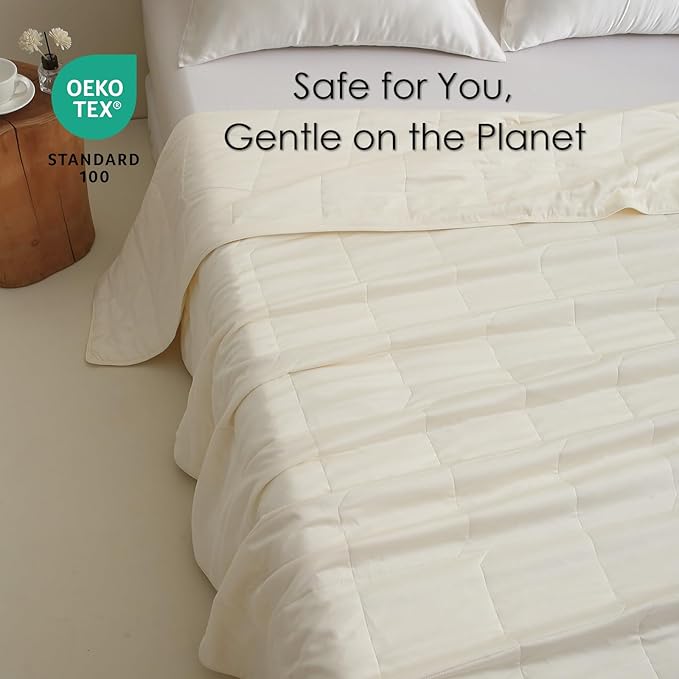 EP Mode Lightweight Quilt Blanket for Summer, Viscose from Bamboo Fabric & Filling, Natural, Breathable & Machine Washable- Ivory, Queen