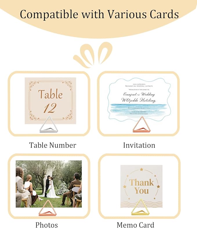 36 Pcs Triangle Table Number Holders - Rust-Resistant Metal Place Card Stands for Weddings, Office & Home Decor(Multicolor)