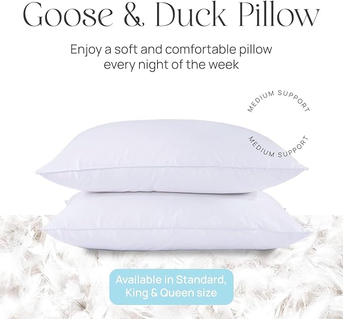 East Coast Bedding Pure Dream Firm Pillow - King Pillow Medium Support, King Size 20x36 Inch Goose Feather Down Pillows, 100% Cotton Shell, Pack of 1