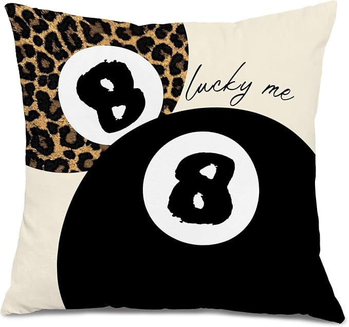 Leopard Star Lucky 8 Ball Throw Pillow Covers 18x18, Cheetah Print Room Decor, Trendy Funky Y2K Leopard Print Decorative Pillow Covers for Girls Room Dorm Apartment Home