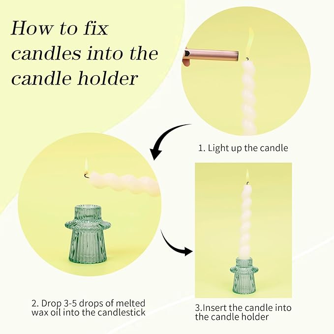 Candlestick Holders Set of 6, Ribbed Glass Taper Candle Holders, Reversible Green Tealight & Candle Stick Candle Holder Vintage Crystal Tapered Candlestick for Wedding Dinner Party Festival