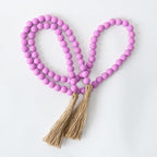 OMISHE 59in Wood Bead Garland with Tassels, Decorative Beads Decor, Farmhouse Wooden Beads Garland for Wall Hanging Home Festival Decor, Purple