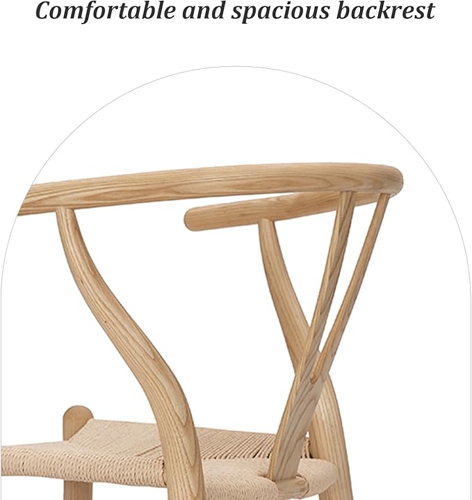Wishbone Chair Natural Solid Wood Dining Chair/Hans Wegner Y Chair Rattan and Wood Accent Armrest Chairs - Ash Wood Chairs Set of 4 (Ash Wood + Natural Color)