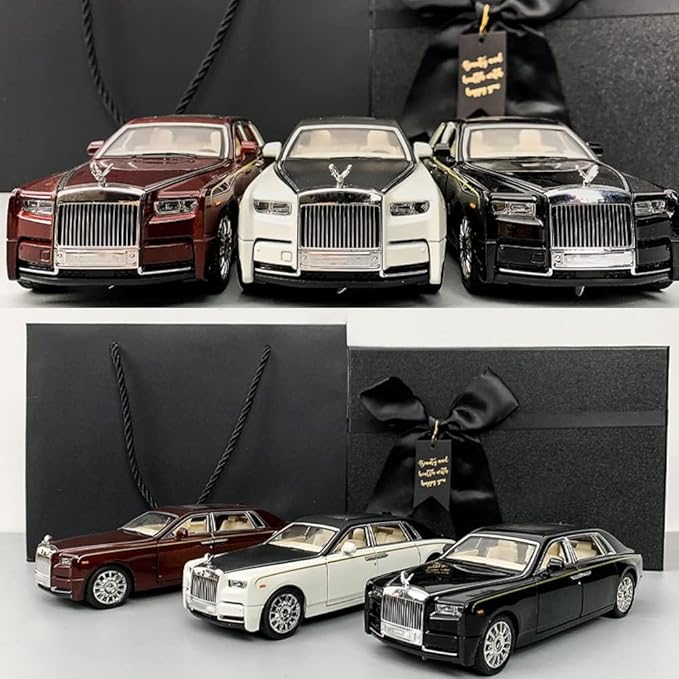 EROCK Exquisite car Model 1/24 Rolls-Royce Phantom Model Car,Zinc Alloy Pull Back Toy car with Sound and Light for Kids Boy Girl Gift. (Black)